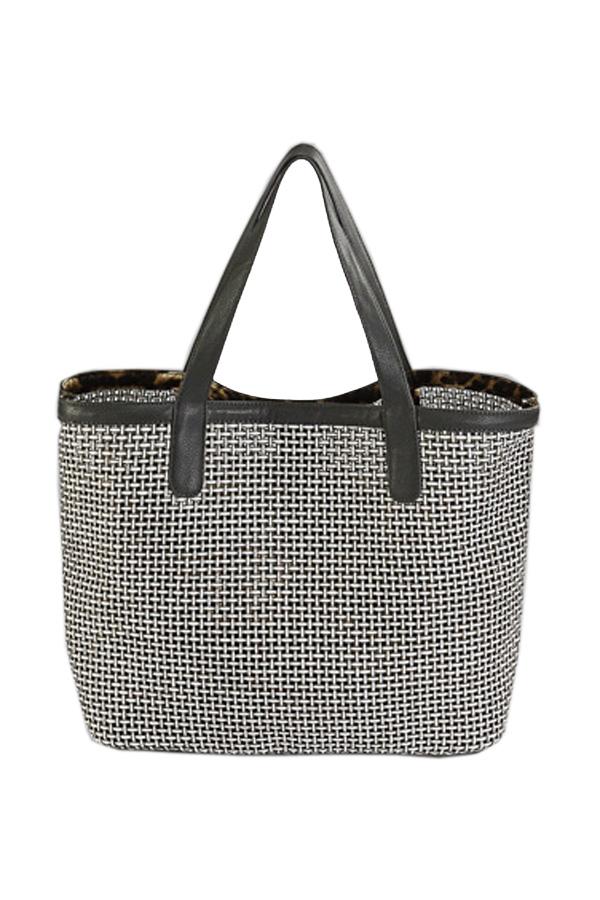 Oasap Openwork Detail Woven Shoulder Bag With Inner Leopard Print Bag