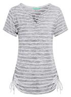 Oasap Summer Slim Striped Short Sleeve V Neck Tee Shirt With Drawstring