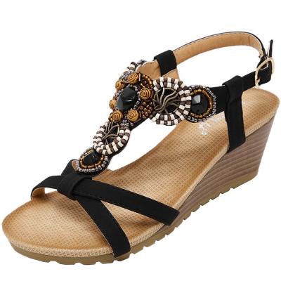 Oasap Bohemian Bead Wedge Heels Sandals