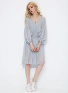 Oasap Long Sleeve V Neck Solid High Low Dress