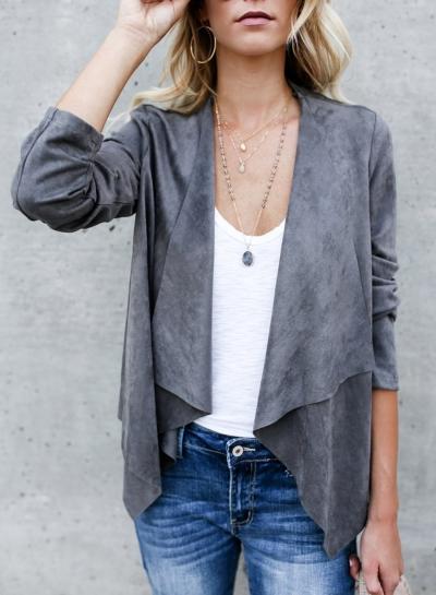 Oasap Solid Color Open Front Long Sleeve Pu Coat