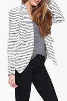Oasap Women Color Block Striped Open Front Long Sleeve Blazer