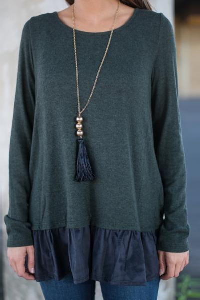 Oasap Fashion Keyhole Tie Back Paneled Ruffled Hemline Tee