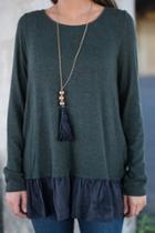 Oasap Fashion Keyhole Tie Back Paneled Ruffled Hemline Tee