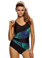 Oasap Asymmetric Print Splicing Straps Cross Monokini In Black