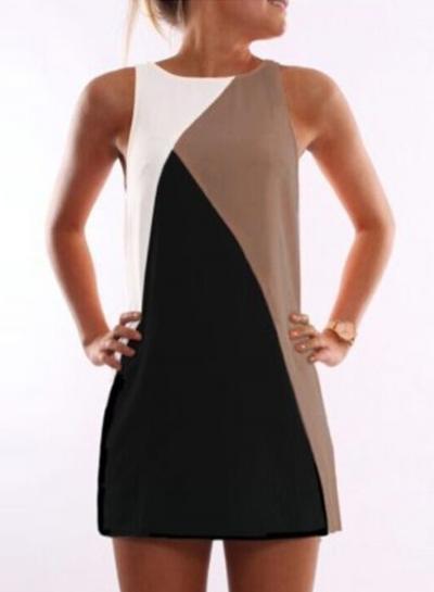 Oasap Round Neck Splice Collision Color Sleeveless Dress