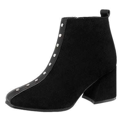 Oasap Pu Panel Rivet Square Toe Block Heels Ankle Boots