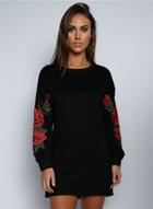 Oasap Fashion Long Sleeve Floral Embroidery Pullover Sweatshirt