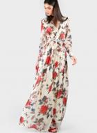 Oasap V Neck Long Sleeve Floral Printed Maxi Dresses
