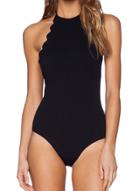 Oasap Women's Chic Solid Color Backless Scalloped Trim One Piece Swimsuit