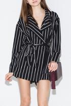 Oasap Women Color Block Stripe V Neck Tie Waist Romper