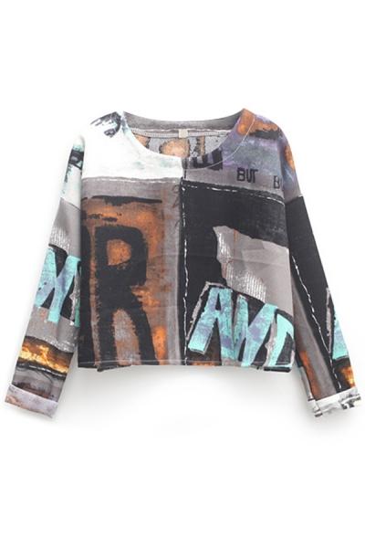 Oasap Letters Grafitti Print Textured Cropped Sweatshirt