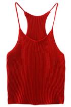 Oasap Simple Ribbed Knit Spaghetti Strap Crop Top