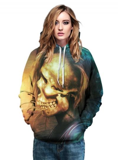 Oasap Men Hallowmas Skull Printed Loose Hoodie With Pocket