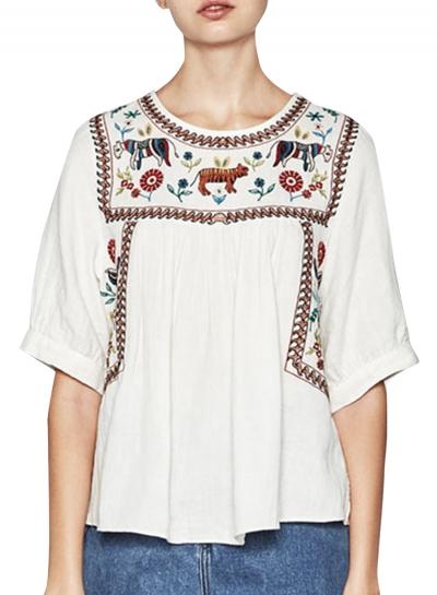 Oasap Women's Casual Short Sleeve Embroidered Pullover Blouse