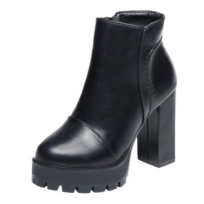 Oasap High Heels Round Toe Solid Color Platform Boots