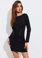 Oasap Fashion Long Sleeve Lace-up Waist Tee Dress