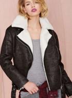 Oasap Women's Shearling Collar Metal Zipper Motorcycle Jacket
