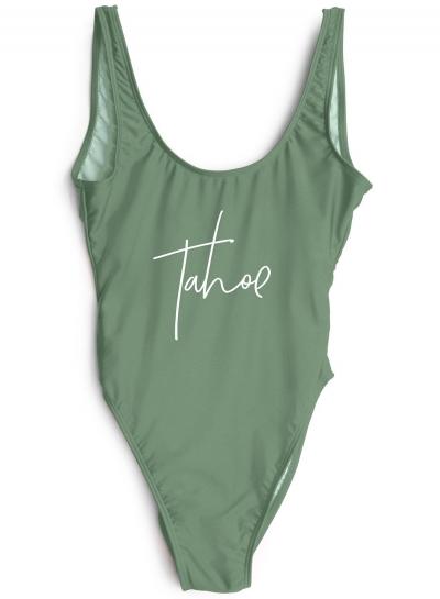 Oasap Fashion Slogan Print Low Back Swimsuit