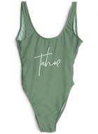 Oasap Fashion Slogan Print Low Back Swimsuit
