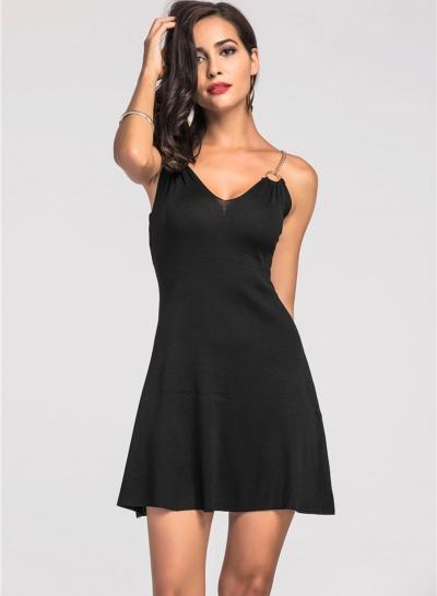 Oasap Spaghetti Strap Sleeveless Solid Mini Dresses