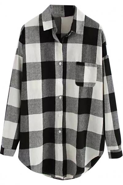 Oasap Stylish Plaid Printed Loose Fit Shirt
