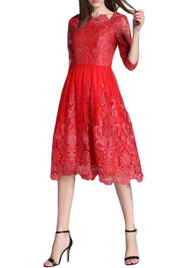 Oasap Women's Mesh Embroidered Cocktail Party Wedding A-line Dress