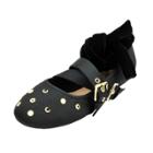 Oasap Buckle Strap Metal Decoration Lace Up Ballet Flat Shoes