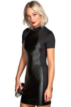 Oasap Sexy Pu Paneled Little Black Bodycon Dress