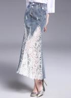 Oasap High Waist Maxi Lace Denim Skirt