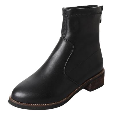 Oasap Round Toe Block Heels Solid Color Back Zipper Boots