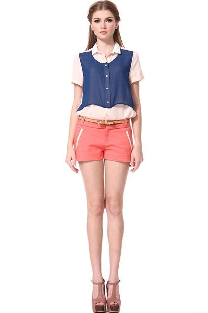 Oasap Color Block High Waist Hot Shorts