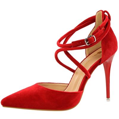Oasap Pointed Toe Cross Strap Buckle Stiletto Sandals