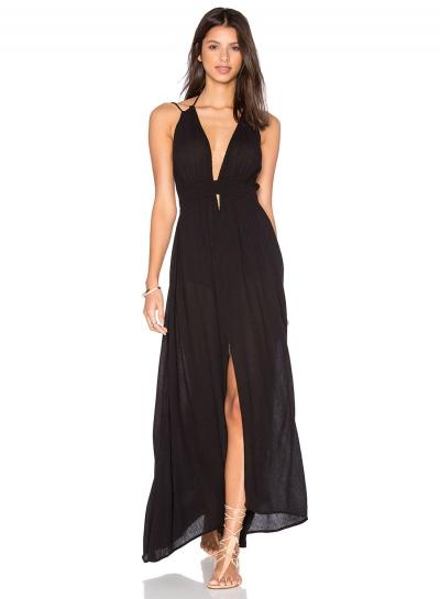 Oasap Halter Deep V Neck High Slit Maxi Dress