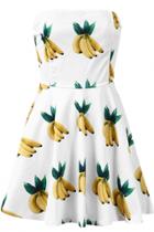 Oasap Sweet Banana Printed Strapeless Mini Dress For Woman