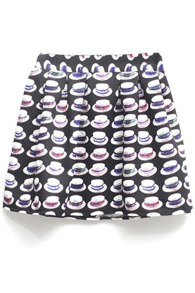Oasap Straw Hat Print Skirt