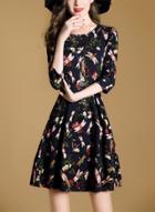 Oasap Fashion Floral 3/4 Sleeve Floral Dress