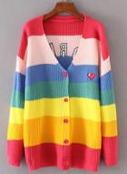 Oasap V Neck Long Sleeve Button Down Color Block Cardigan