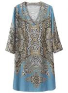 Oasap Women's Vintage Print 3/4 Sleeve Deep V Shift Dress