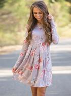 Oasap Chic Long Sleeve Boho Floral Pattern Dress
