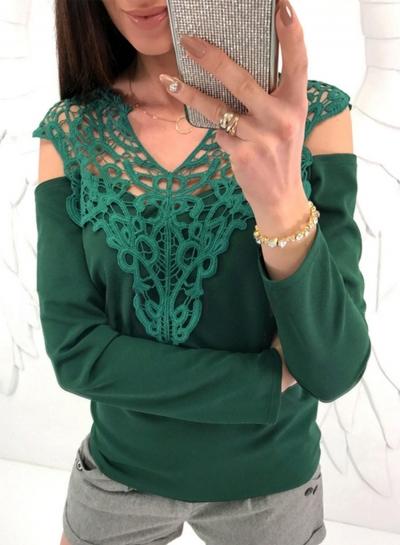 Oasap Round Neck Long Sleeve Lace Splicing Tee