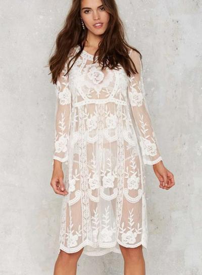 Oasap Long Sleeve Lace Bikini Cover Up Dress
