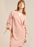 Oasap Choker V Neck Long Drawstring Sleeve Dress