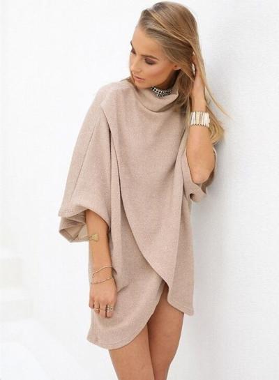 Oasap High Neck Asymmetric Solid Pullovers