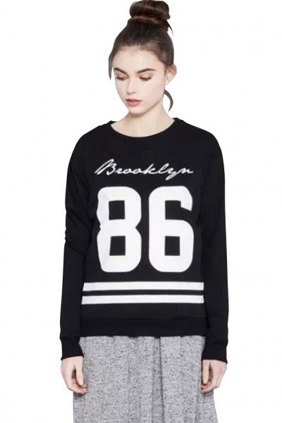 Oasap 86 Long-sleeves Black Sweatshirt