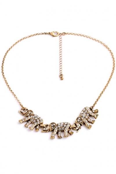 Oasap Elephant Drop Pendant Bib Necklace With Rhinestone