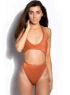 Oasap Solid Cut Out One Piece Halter Swimsuit