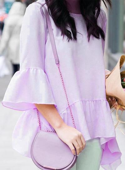 Oasap 3/4 Sleeve Solid Loose Irregular Ruffle Blouse