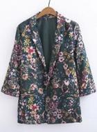 Oasap Turn Down Collar Floral Printed Coats
