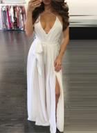 Oasap V Neck Sleeveless Backless Slit Wide Leg Jumpsuit
